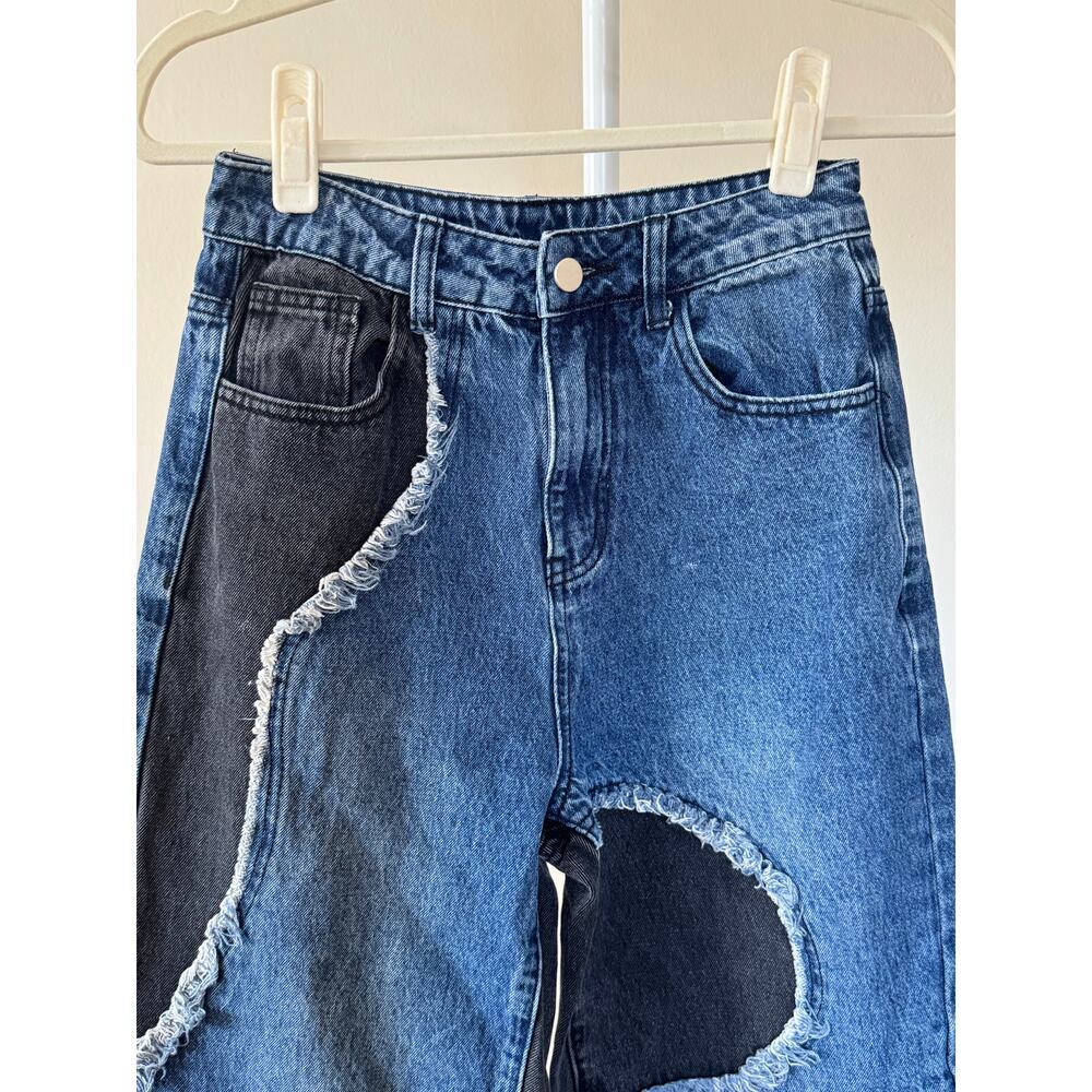 Cider 2 Tone Y2k Patchwork Black & Dark Wash Denim Jeans - XS Grunge Streetwear - Picture 3 of 6